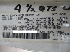 1991 T.TRUCK WHITE STD CAB 2.4L MT 2WD Z16236